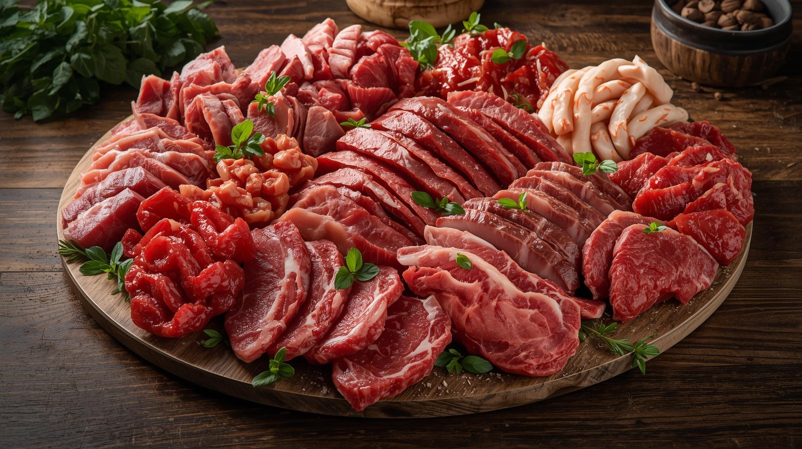 large choix de colis de viandes, charcuterie, fromage
